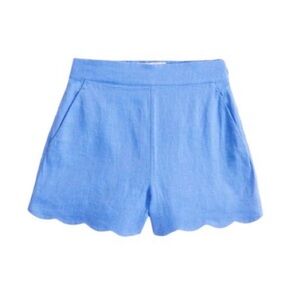 Abercrombie & Fitch French Blue Scalloped Hem High-Waist Shorts Premium Linen